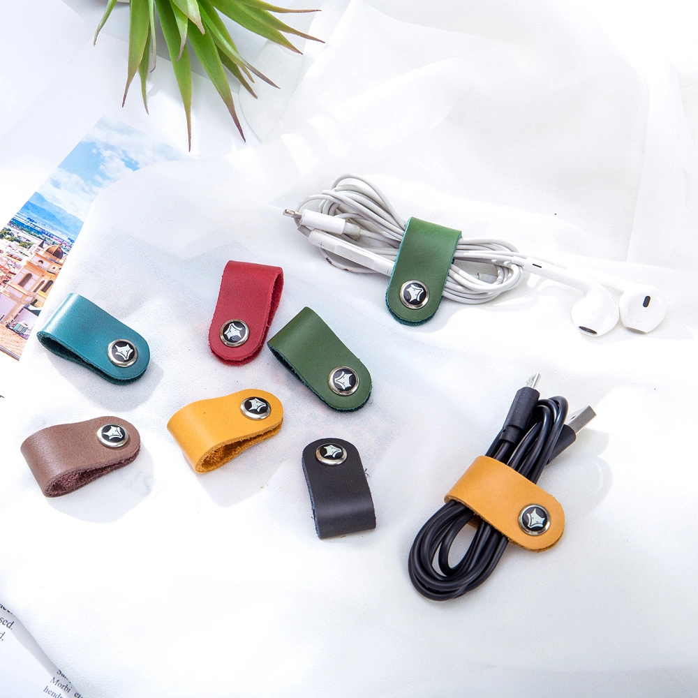 Leather Cable Straps Cable Ties Cable Organizers Cord Management for Organizing USB Cable Headphone Wires, 2 Sizes 4 PCS