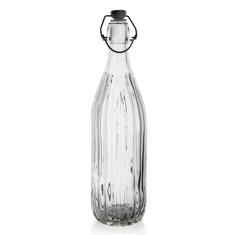 Stripes Body Swing Top Sealed Lid Glass Bottle with Clip 1000ml Beverage Wine