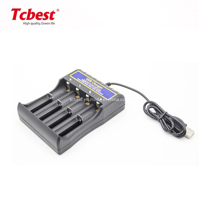 Factory Direct 3.7V Black Color Super Charge Rechargeable Fast Lithium Battery Charger 4 USB with Cable for 18650/14500/26650/18500/10440/18350/18650