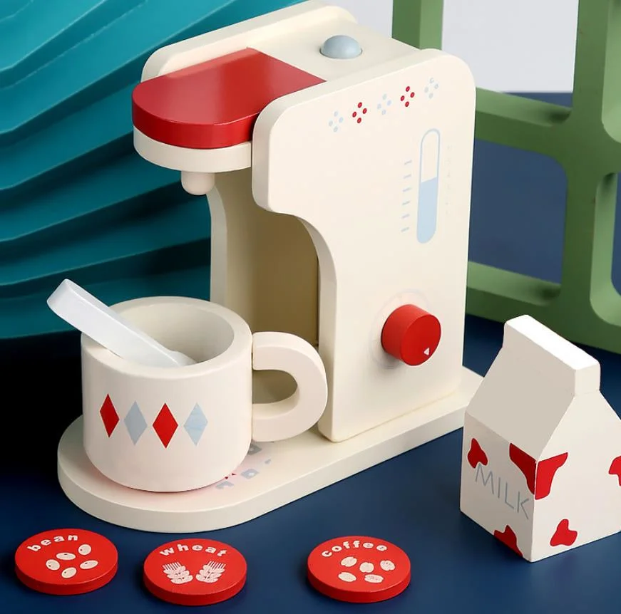 Machine à café en bois pour enfants, cuisine en bois de jeu Ensemble de jouets