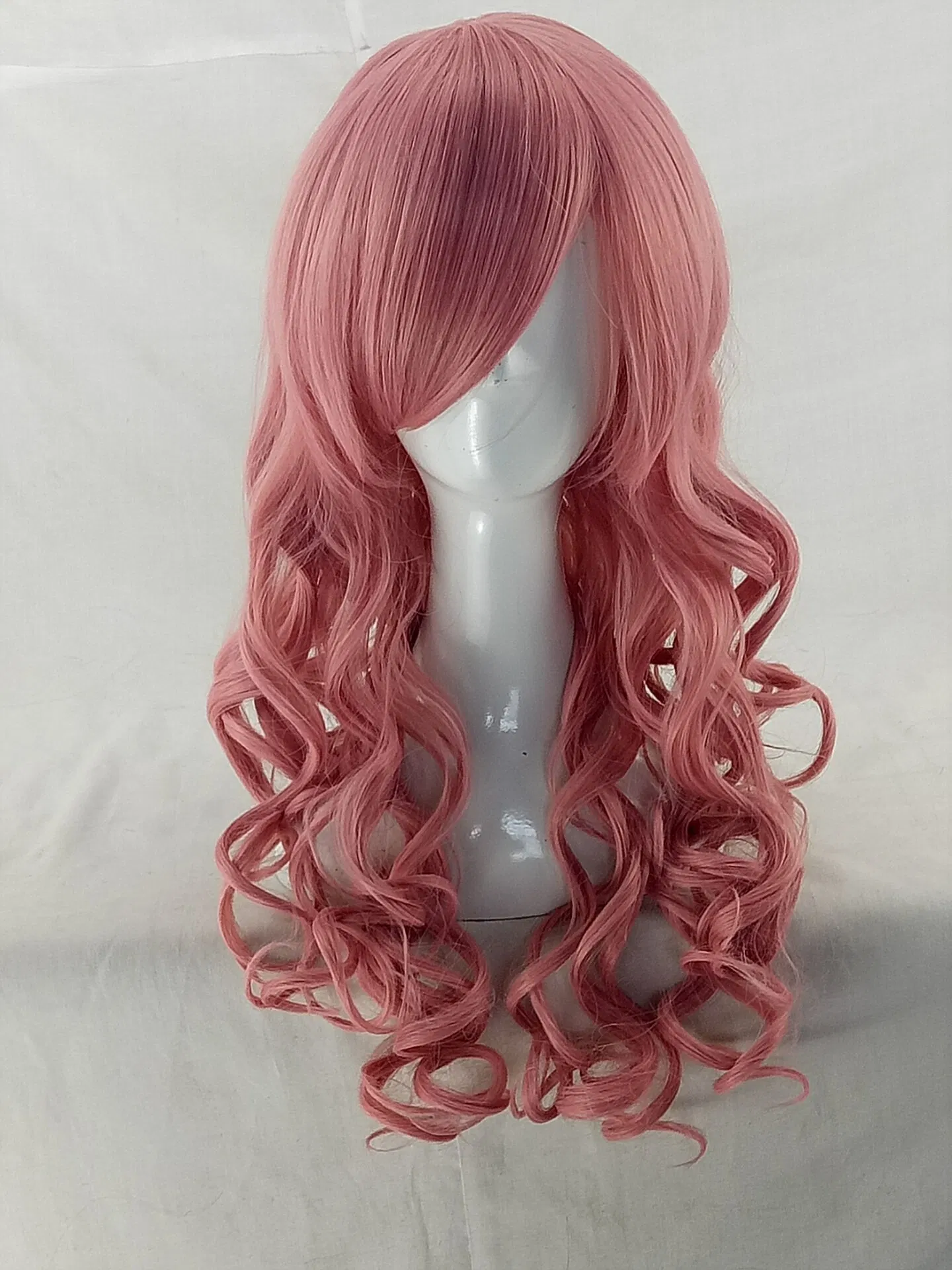 Wholesale/Supplier Cute Girl Lolita Cosplay Wig Synthetic Long Curly Wavy Pink Hair Bunches Party Wigs with Bangs