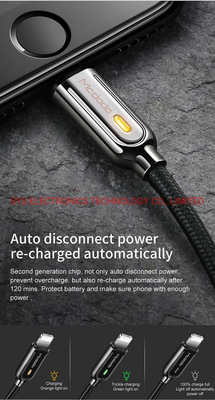 Upgraded Power off/on Smart LED Auto Disconnect Nylon Braided USB Charging Cable