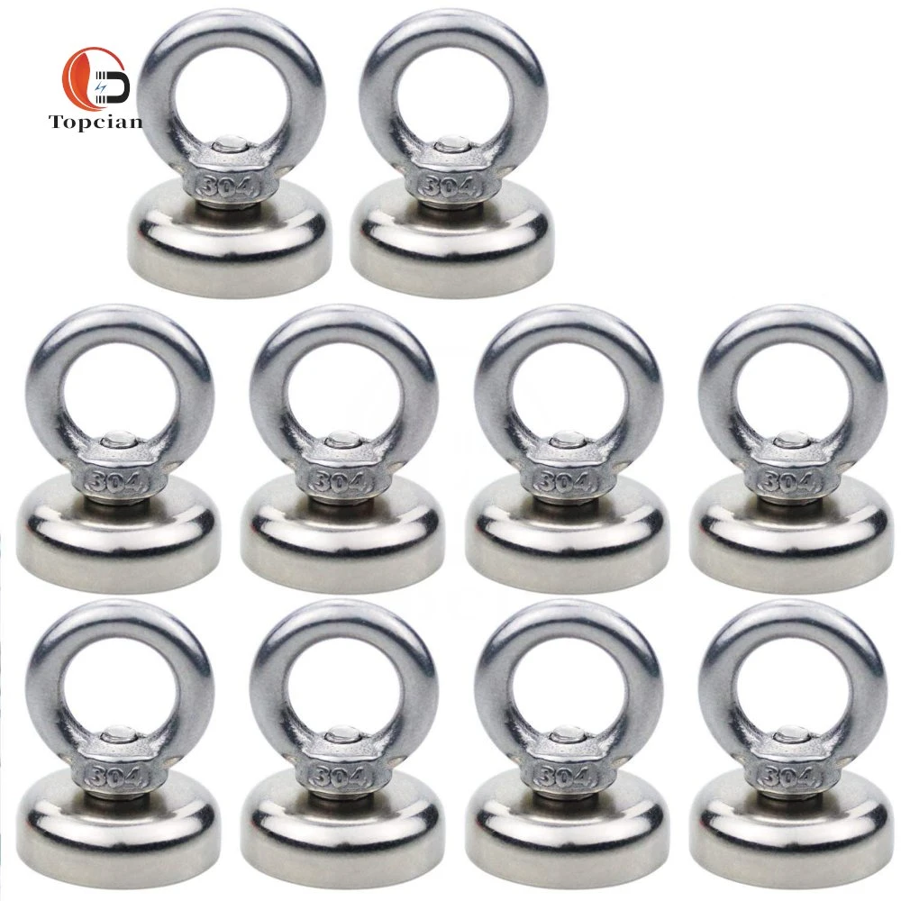 304 Stainless Steel Heavy Duty Rare Earth Neodymium Magnet Hook with Eyelets for Home Kitchen and Office