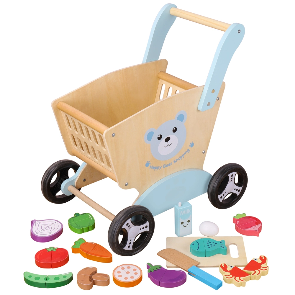 Wooden Bear Shopping Cart Kids Education