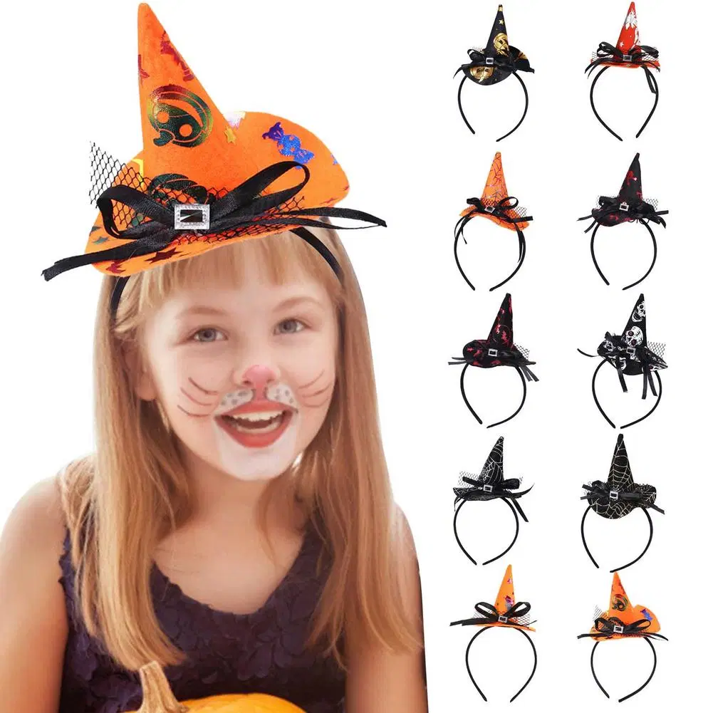 Halloween Girls Headband Witch Cosplay Headdress Pumpkin Hair Hoop Halloween Pumpkin Party Witch Hat Decor Gift Accessories Hat