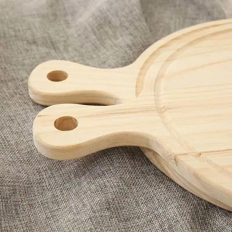 Pine Round Pizza Tray Wooden Baking Handle Pizza Plate