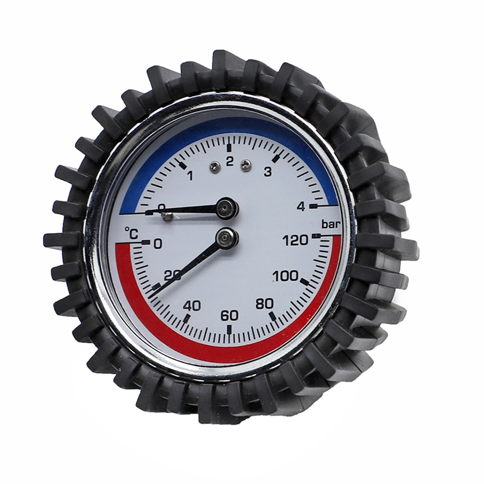 63mm Black Steel Economic Combined Temperature Pressure Gauge with Rubber Protection