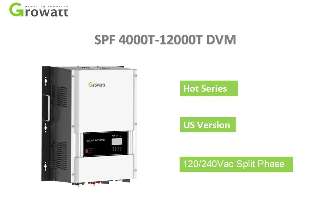 Growatt de alto rendimiento SPF 4000-12000t DVM Inversor de baja frecuencia: Un inversor híbrido off-grid de vanguardia con fase dividida 120/240VAC y MPPT Solar incorporado