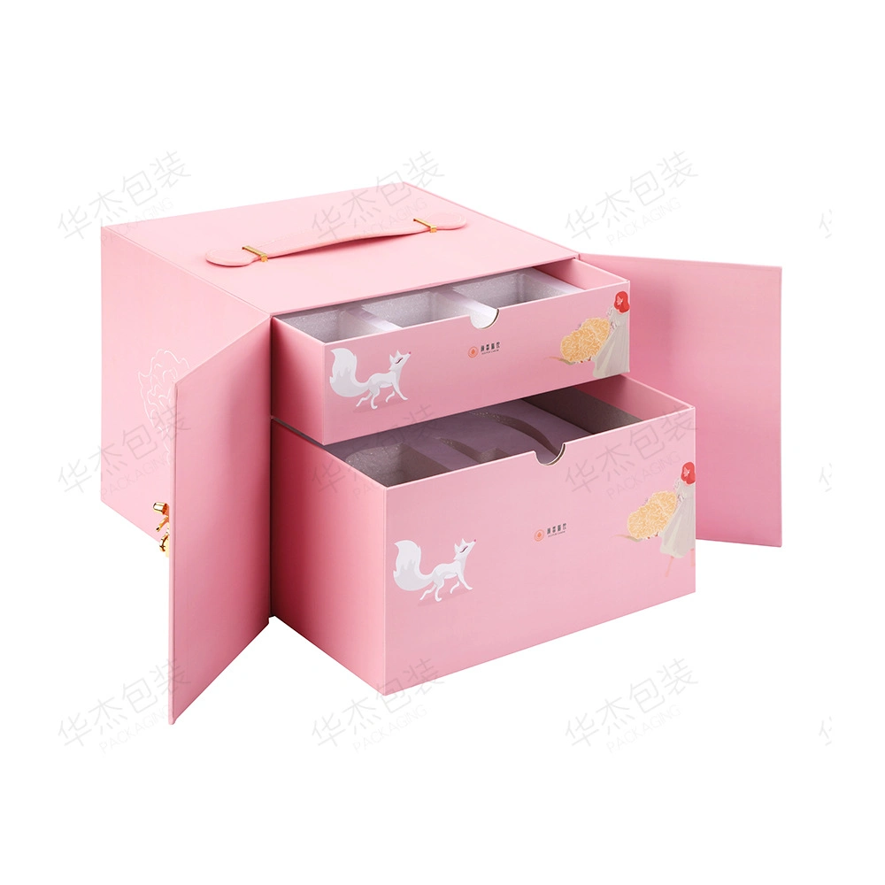 Double-Flap and Drawer Luxury Gift Packaging with Metal Tag for Moon Cake Packing