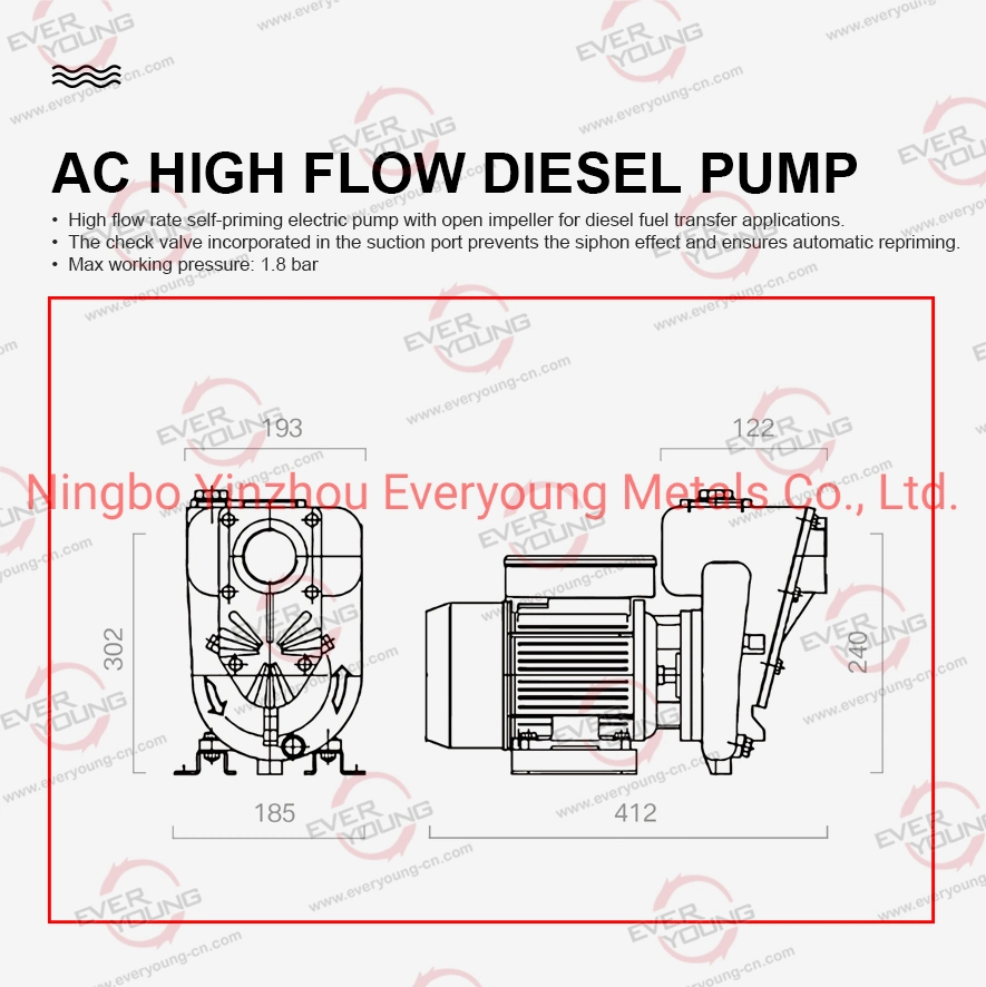 E300 500L/Min High Flow AC Diesel Transfer Pump 230V Electric Fuel Transfer Pump