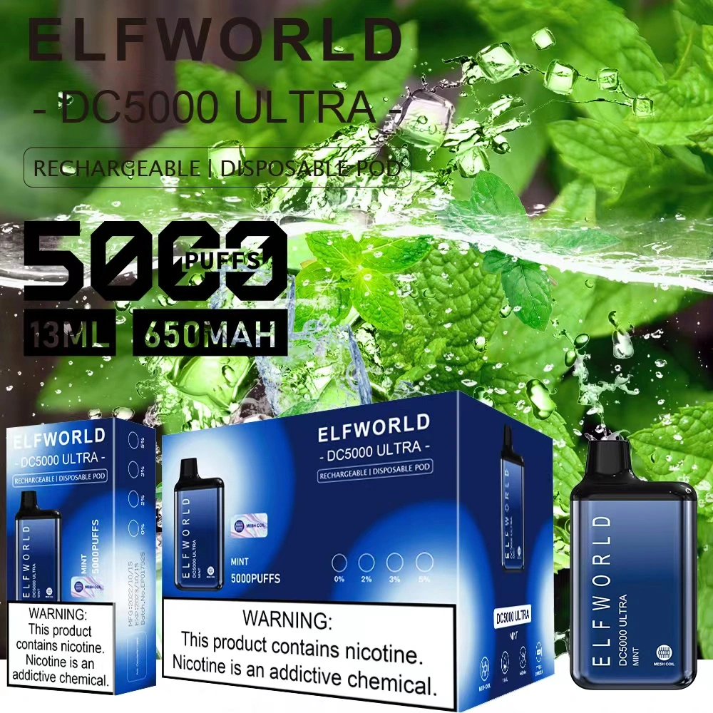 100% Authentic Rechargeable Puff Elfworld DC 5000 Disposable/Chargeable Vape Pod Pen Ecigarette