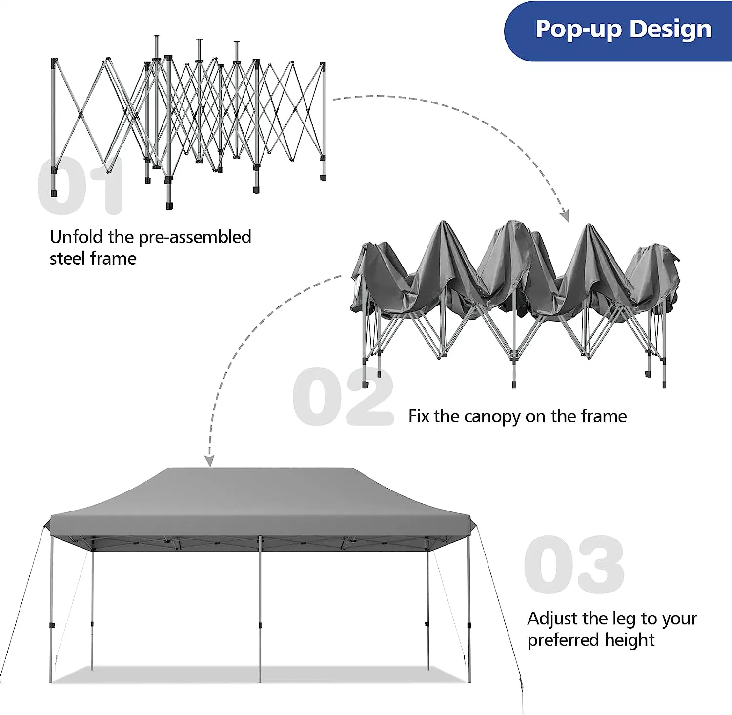 Portable Folding Canopy 10X20 FT Pop up Canopy Tent, Easy Set-up Outdoor Commercial Instant Tent