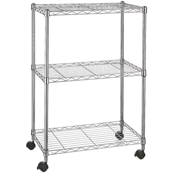 3 Layers Light Duty Chrome Wire Shelving Rack with Wheel