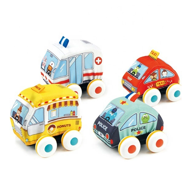 Baby Mini Cartoon Cloth Soft Car Toys Toddlers Soft Vehicle Toy Infant Cloth Material Bus Taxi Toys Baby Toy Car Cute Soft Toys
