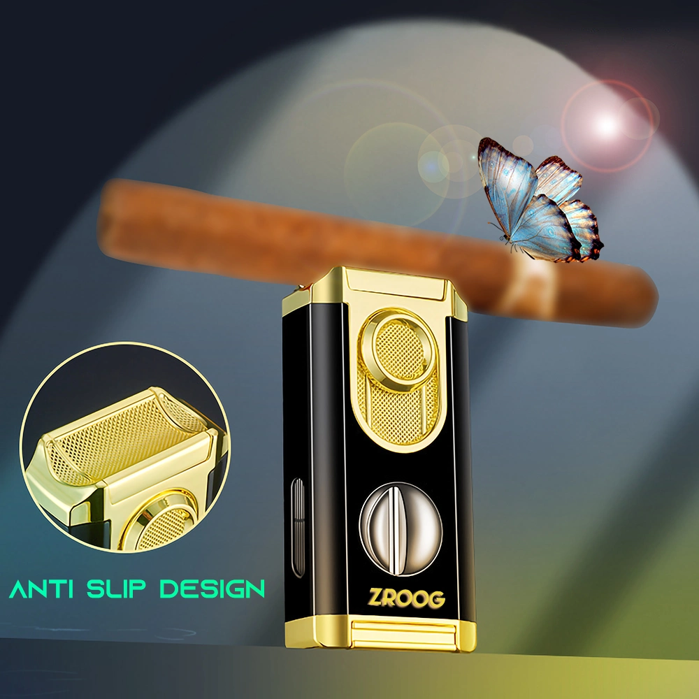 New Custom Brand Luxury Metal Cigar Lighter and Punch Cutter Gift Set Custom Logo Butane Zinc Alloy Cigar Lighter Cutter