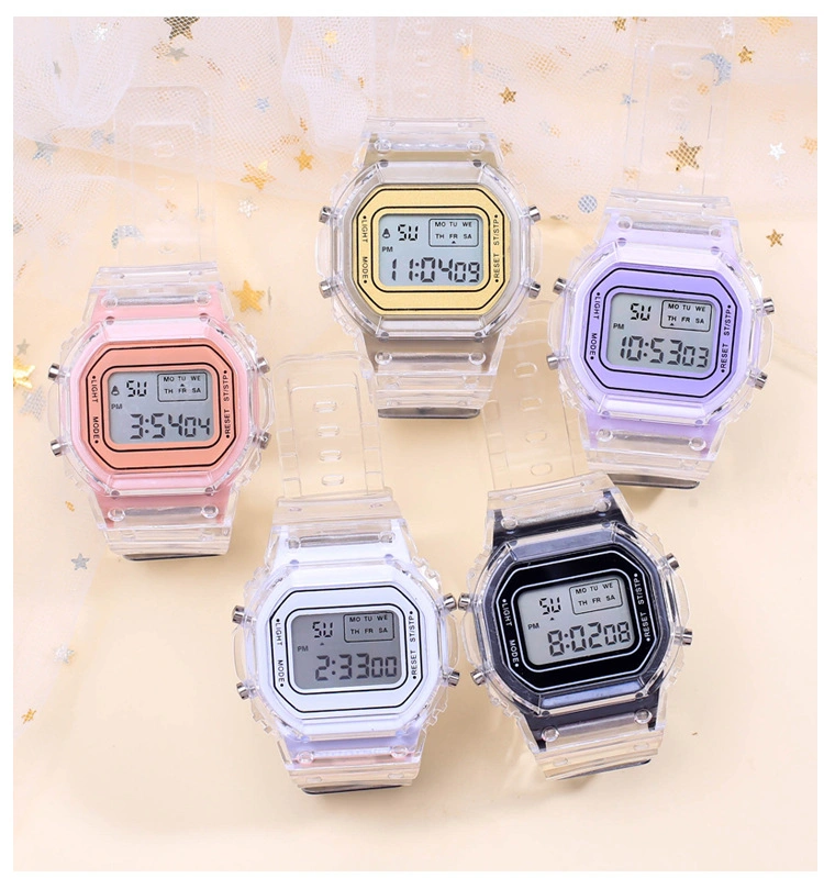 Luminous Alarm Clock Sports Waterproof Multifunctional Transparent Square LED Watch