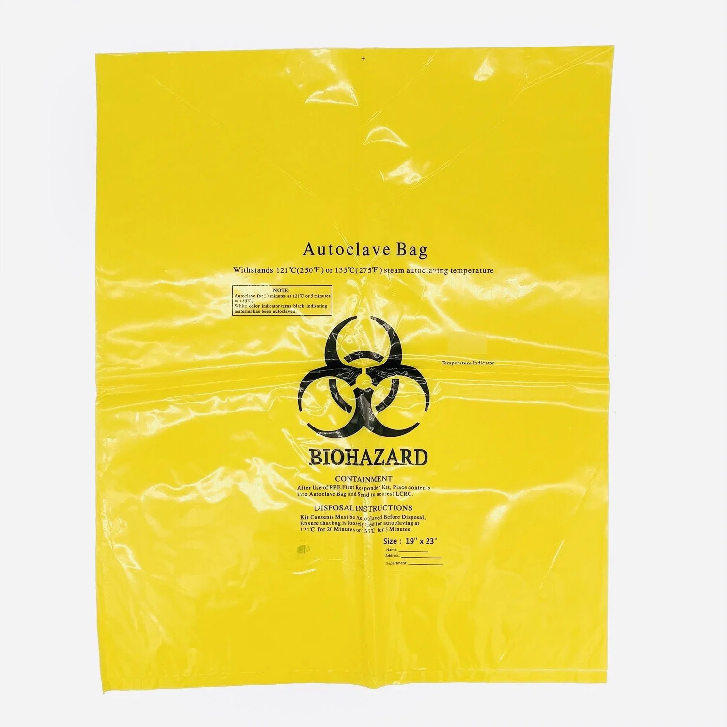 Пластиковый мешок для биологически опасных материалов желтого цвета с медной отделкой и мешком для мусора, пригодный для автоклавирования Сумка