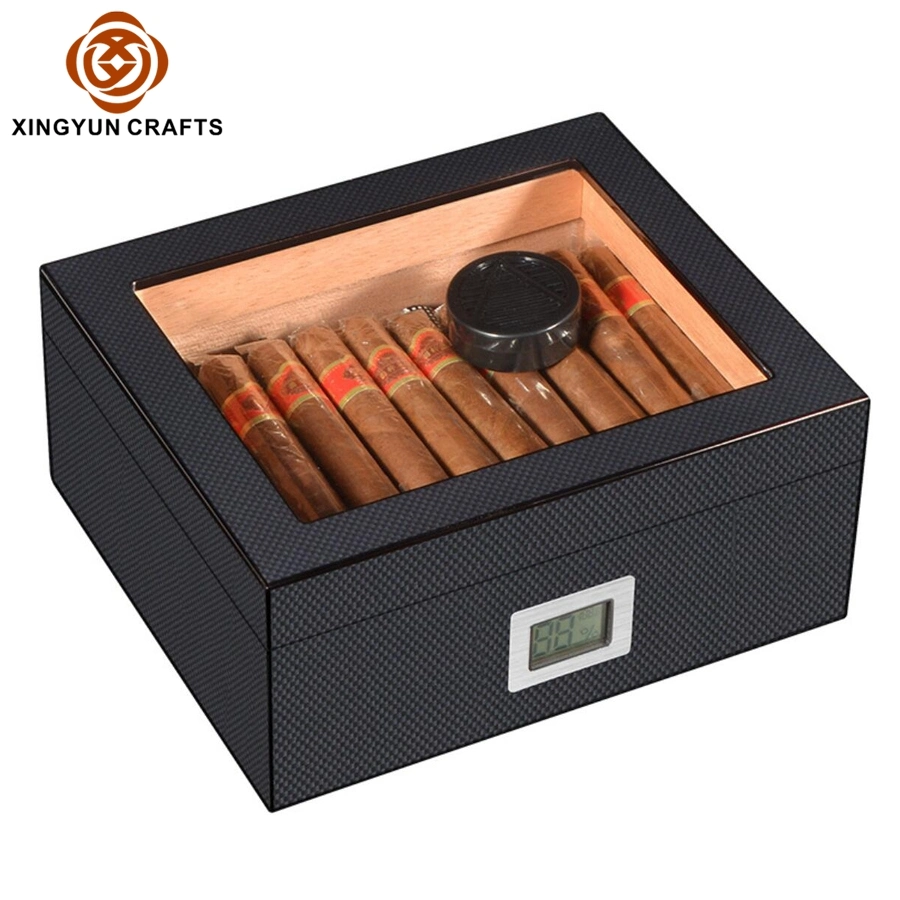 Personalized Luxury Wooden Cigar Package Box with Glass Window Wood Packing Box with Humidor