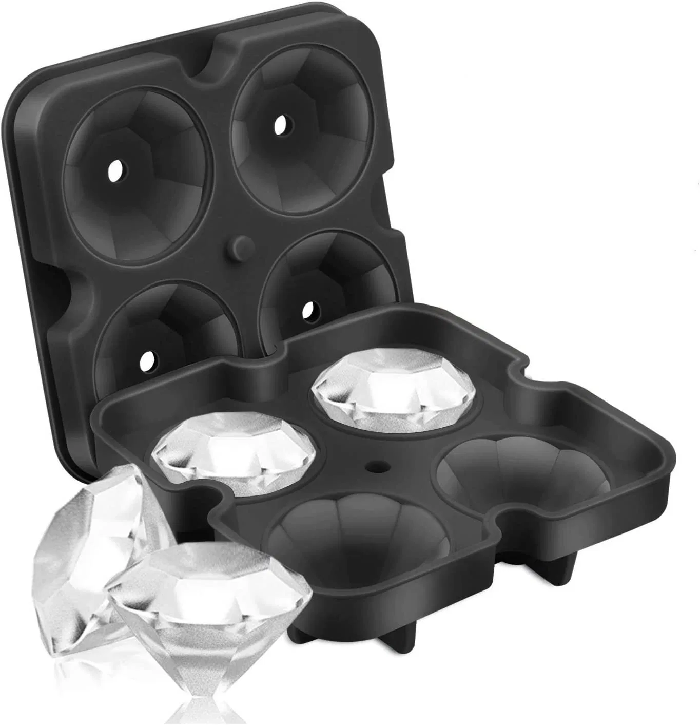 Wholesale/Supplier 4 Holes Silicone Non-Toxic Diamond Shaped Ice Cube Mold Tray Ice Ball Maker