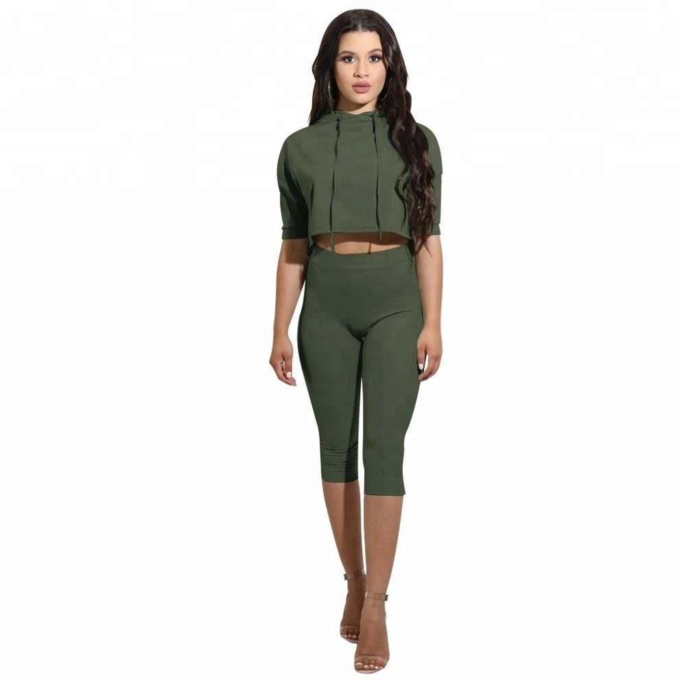 Hooded Short Sleeve Sweater Plus MID Pants Set Sportswear Women Summer Casual 2 Pieces Tracksuit
