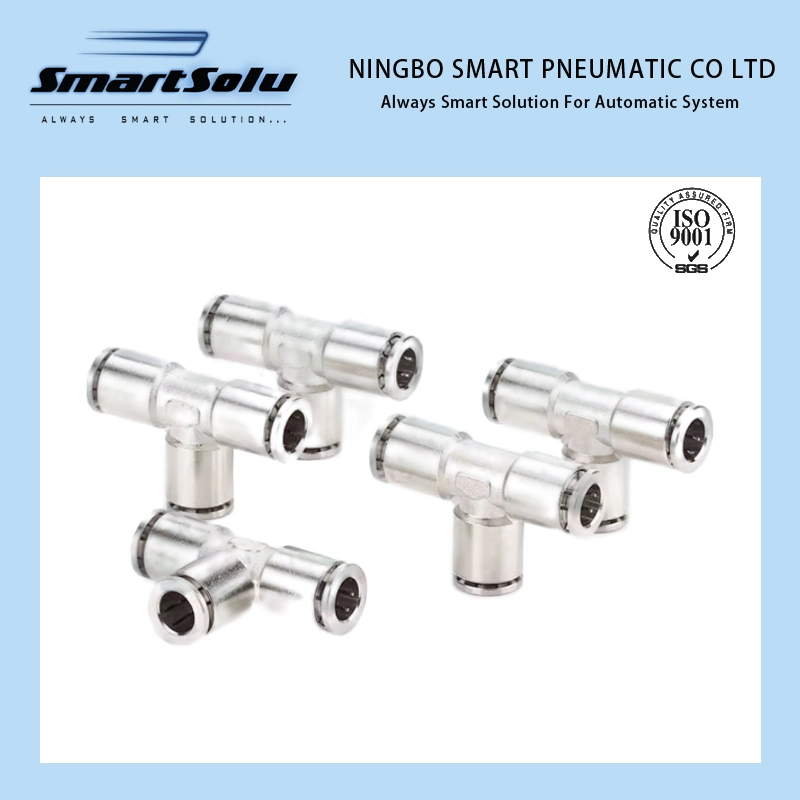 Tkc-PE-G Nickel Plated Brass Tee Pneumatic Quick Connect Fitting for PU Tube with O-Ring