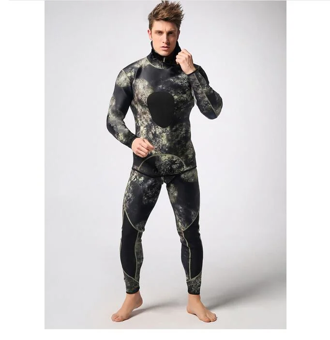 5mm High-Elastic Camo Neoprene Spearfishing Wetsuit with Hoodie