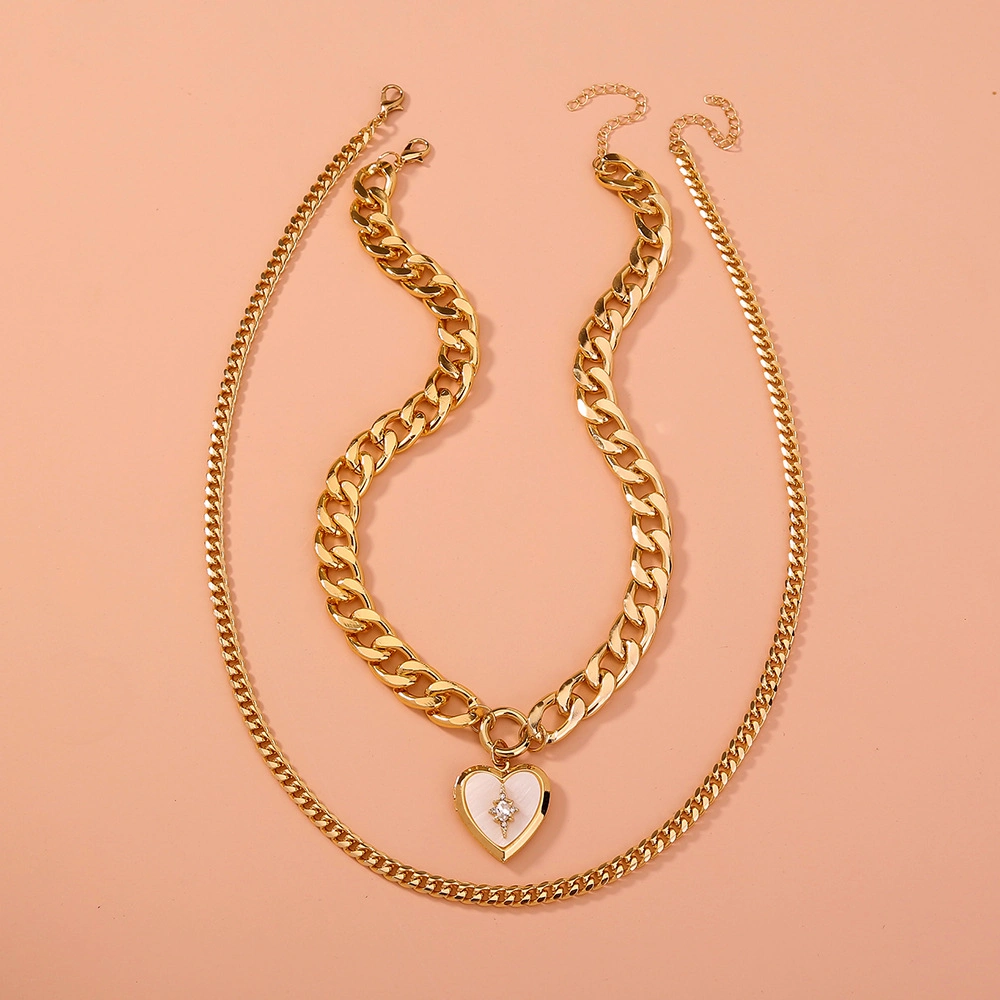 Fashion Personality Vintage Punk Thick Chain Peach Heart Necklace Jewelry