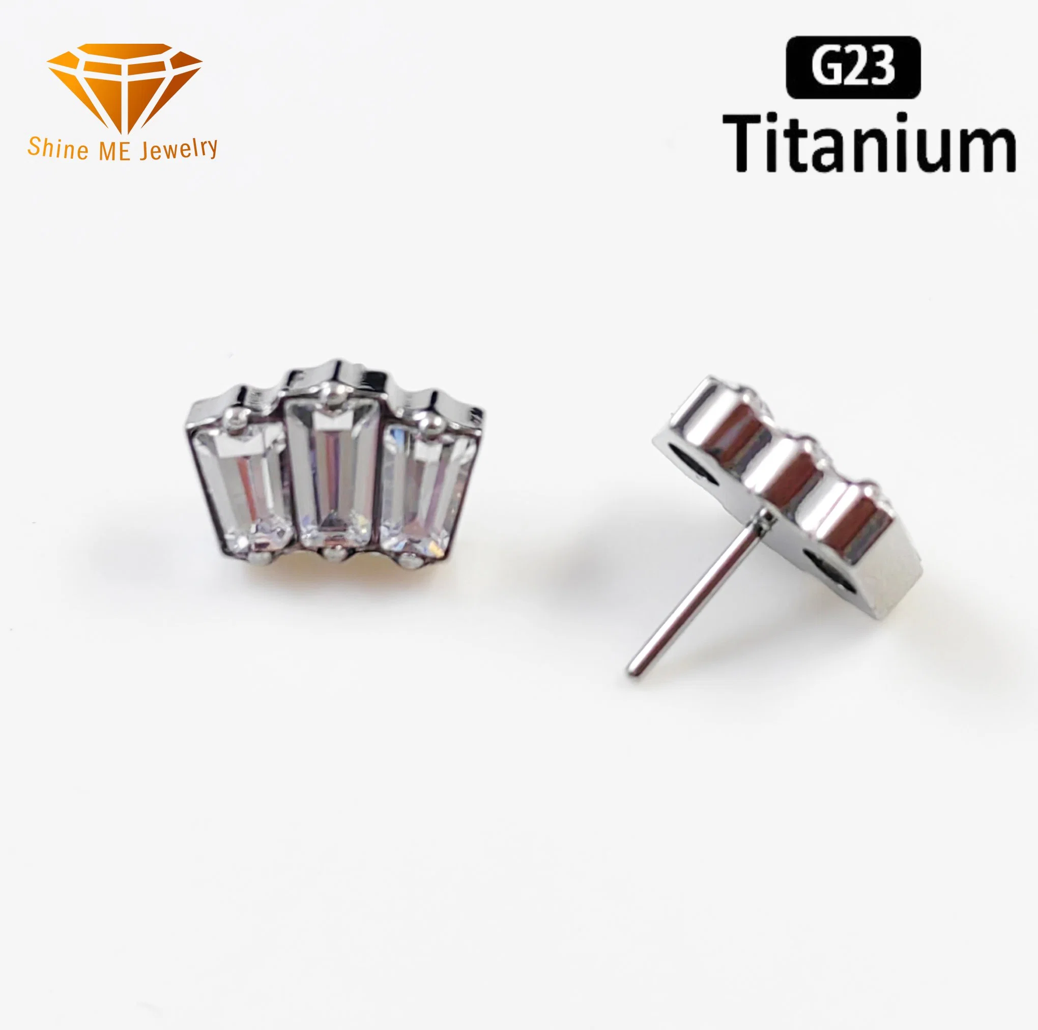 ASTM F-136 Titanium Push in 3 Rectangle Threadless Top Body Piercing Sm-0889