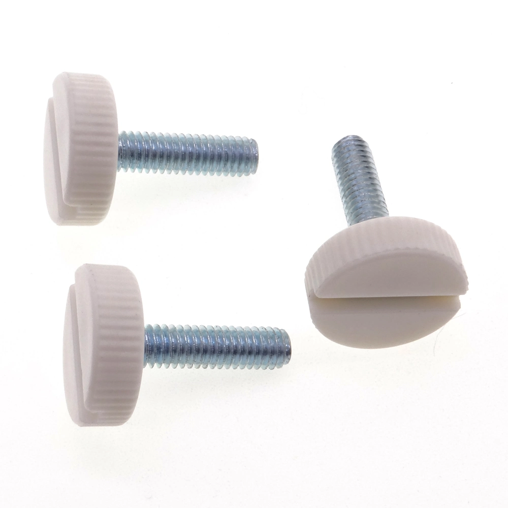 M4*19 Blue Zinc-Plated Carbon Steel Slotted White Plastic Flat Head Thumb Screw