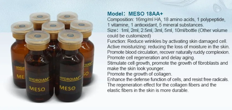 Solução de injeção de vitamina ácida Animo ácido hialurónico anti-rinkle Serum Branqueamento