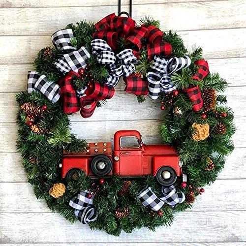 Navidad Wreath decoración de la puerta delantera Wreath Red Truck Berry Invierno Guirnalda de Navidad artificial para la fiesta de boda al aire libre Decoración interior