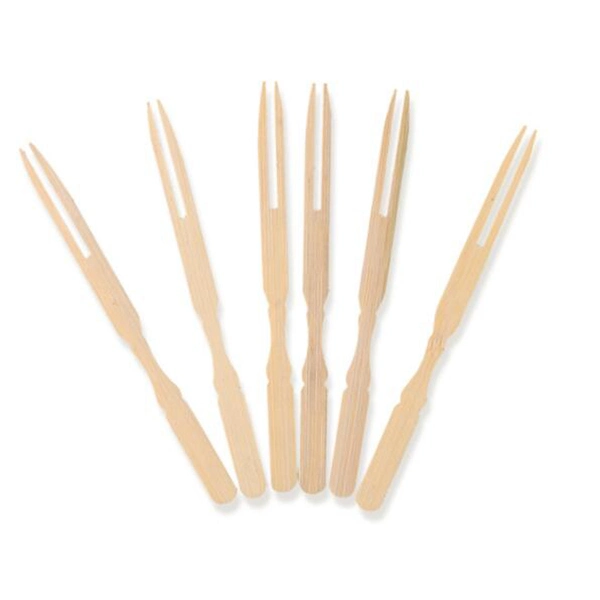 Disposable Bamboo Two Prong Fruit Fork for Party/Banquet/Buffet/Catering/Daily Life