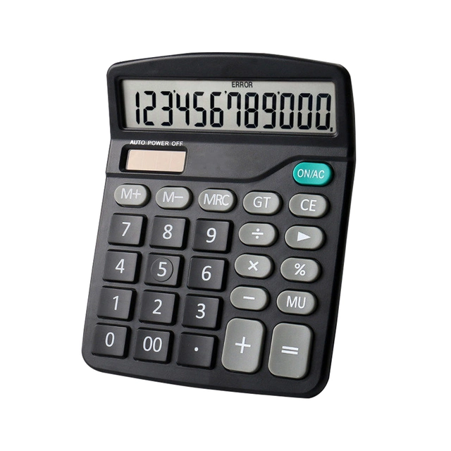 Calculadora de mesa com logotipo personalizado. Calculadora de função padrão com display LCD grande de 12 dígitos, alimentação solar e bateria dupla para uso básico em casa e escritório.