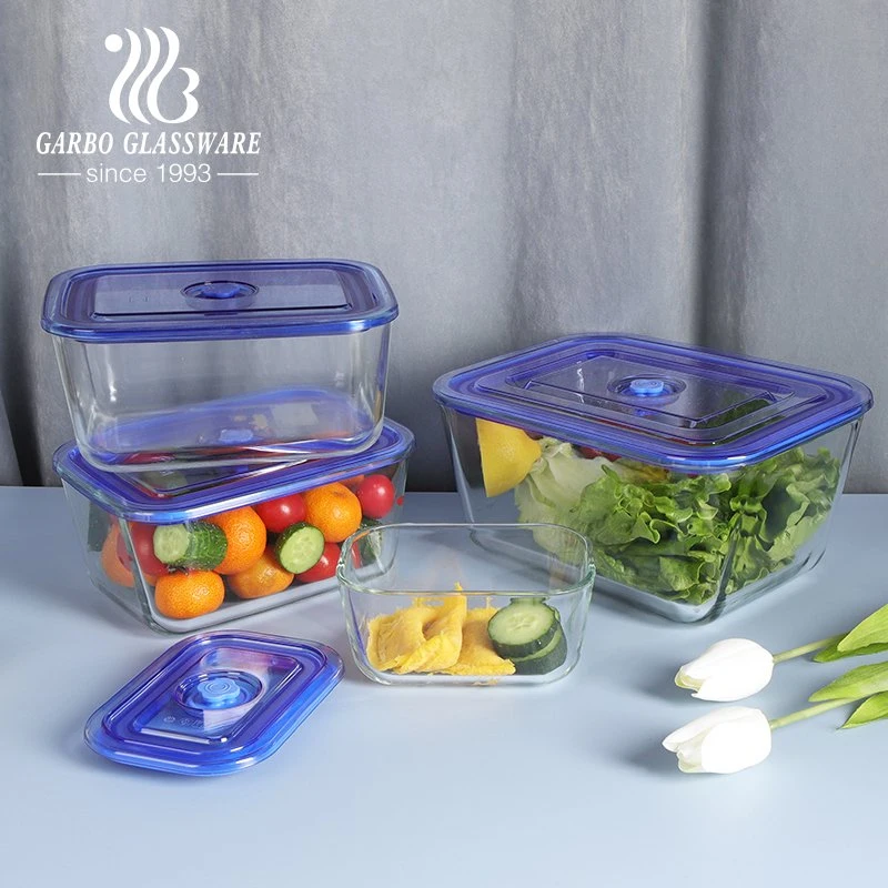 Stock Caja de almacenamiento de 3 litros para recipientes de alimentos con sellado Cuenco de cristal rectangular de tapa Cocina de vasos Juego de cuenco