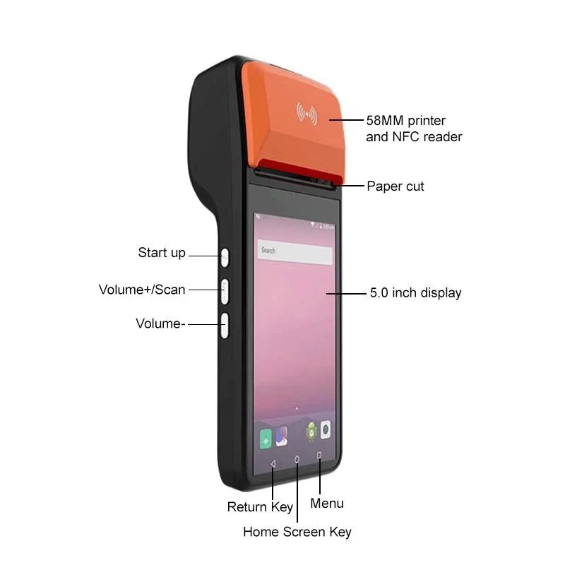 Ordinateur de poche tous les Smart Touch dans un seul écran 4G WiFi PDA POS terminal de paiement électronique