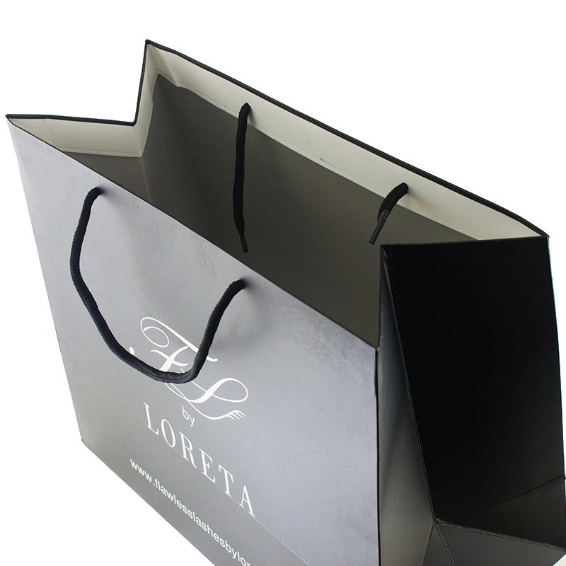 Factory Custom Printed Matte Black Paper Shopping Bag with Ribbon Handle Packaging Luxury Gift Paper Bag with Logo