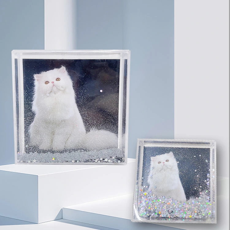 4*4 Inch Square Shape Photo Insert Acrylic with Water Glitter Photo Frame