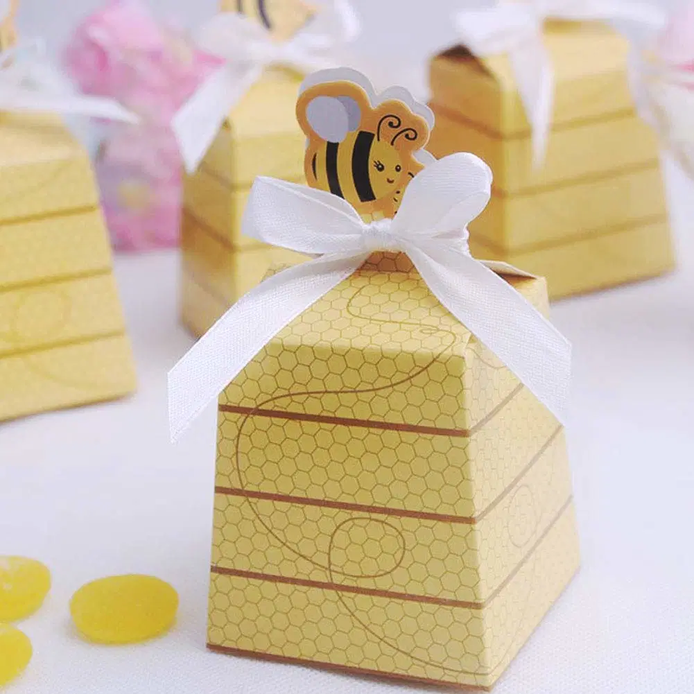 Cartoon Bee Yellow Hexagon Chocolate Sweet Candy Packaging Box for Baby Shower Party Decoration Kids Birthday Gift Boxes