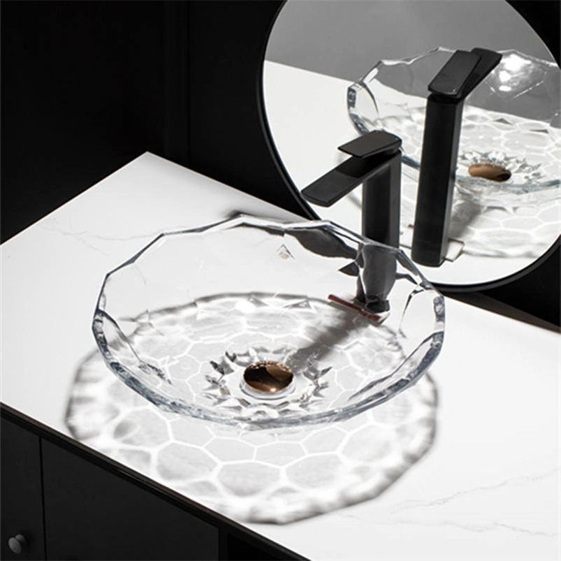 Nueva llegada moderno lavabo de cristal: Diseño de diamante, vidrio templado, montaje en mesa, color amarillo claro, y accesorios de baño con estilo