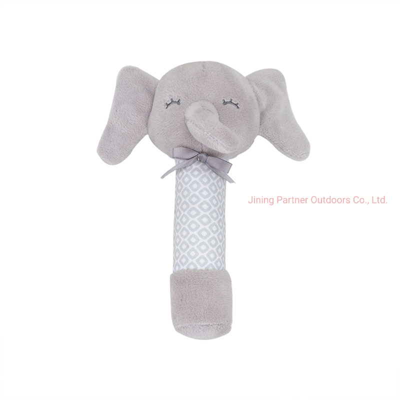 Nuevo producto preciosa campana de mano de dibujos animados de algodón gris animales de peluche de elefante bebé sonajero Bb Stick juguete