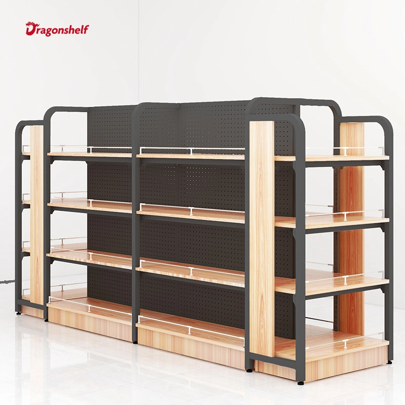 Wooden Steel Shelves with LED Lights for Supermarkets Articles for Daily Use