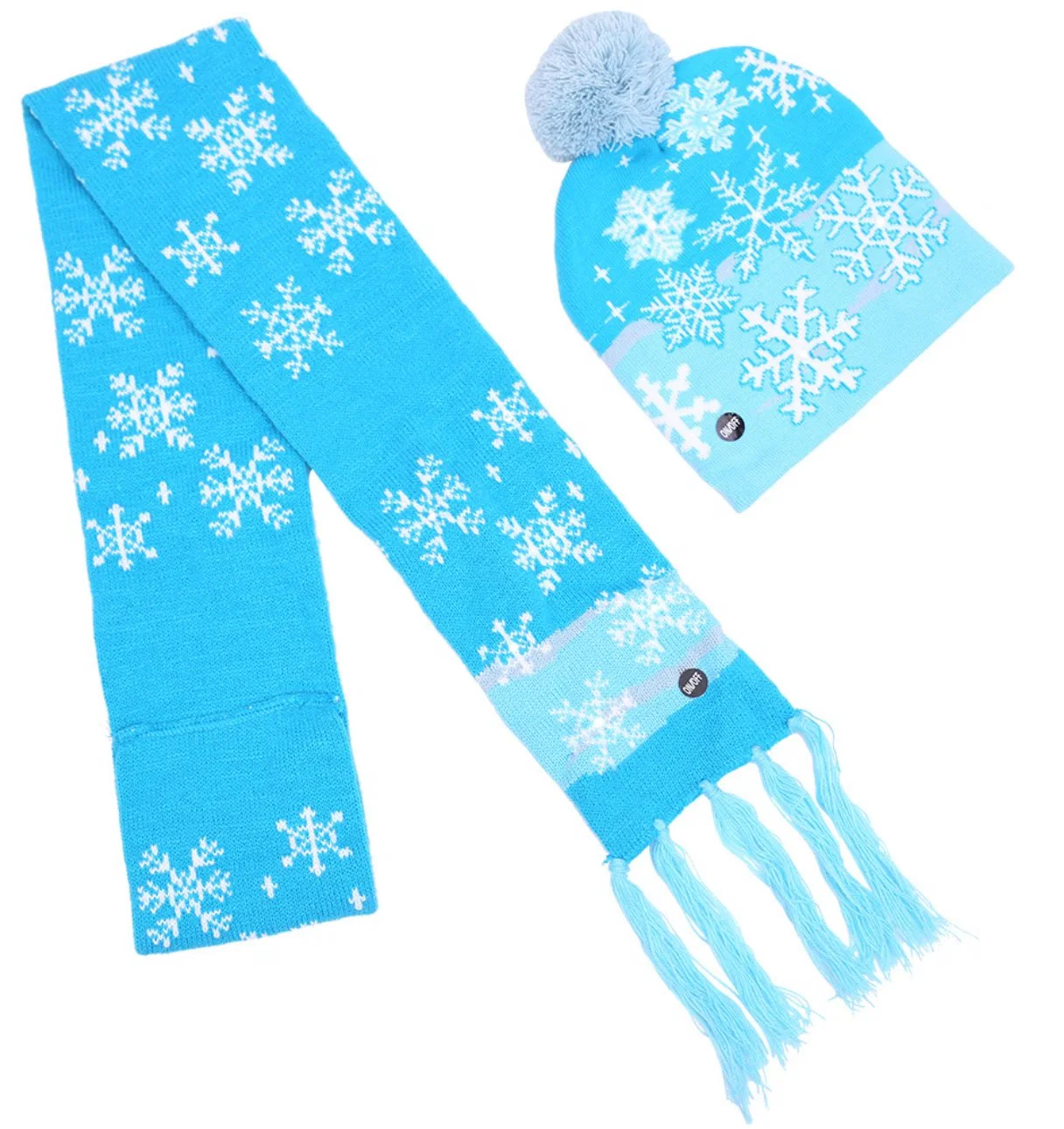 Comercio al por mayor don invierno cálido tejido llevado Pom Pom Beanie Bufanda Set Regalo de Navidad Pack