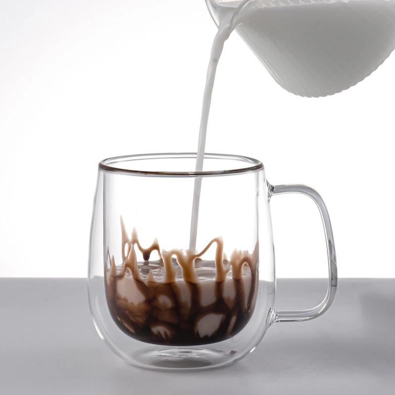 Hecho a mano con asa Lakotto Café Doble pared de vidrio té de café Taza taza de vidrio de alta calidad