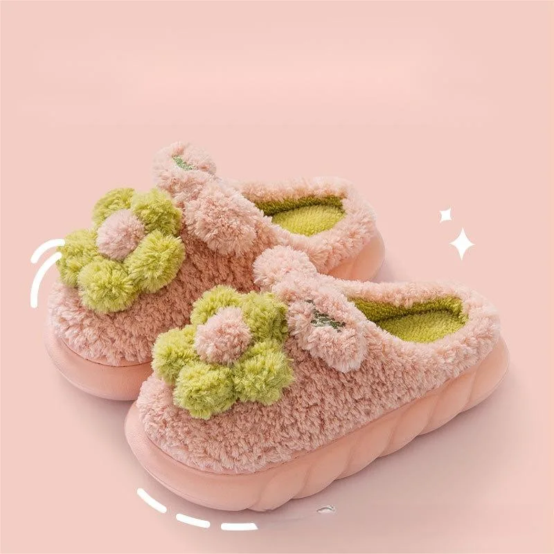 Winter Household Thick Base Plush Cotton Slippers