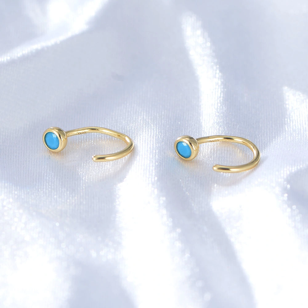 Fashion Trendy Jewelry S925 Sterling Silver 14K 18K Gold Plated Blue Turquoise Gemstone Cuff Earrings for Women Girls