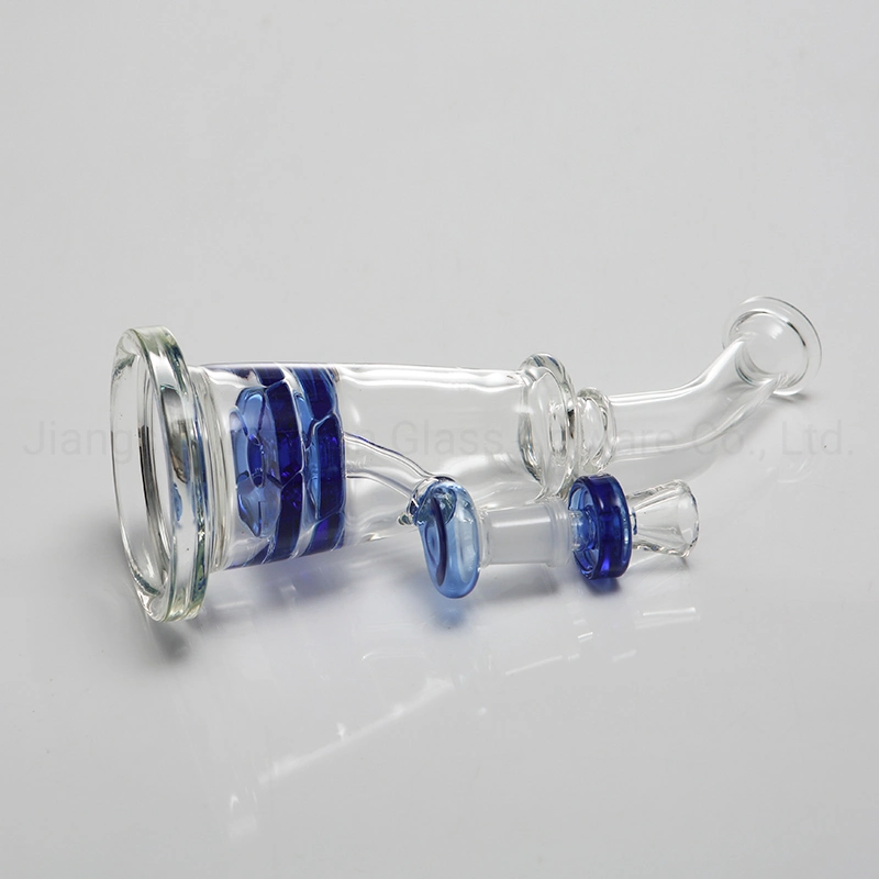 Factory Wholesale/Supplier High Temperature Borosilicate Glass Hookah Shisha Blue Double Cyclone Glass Water Pipe