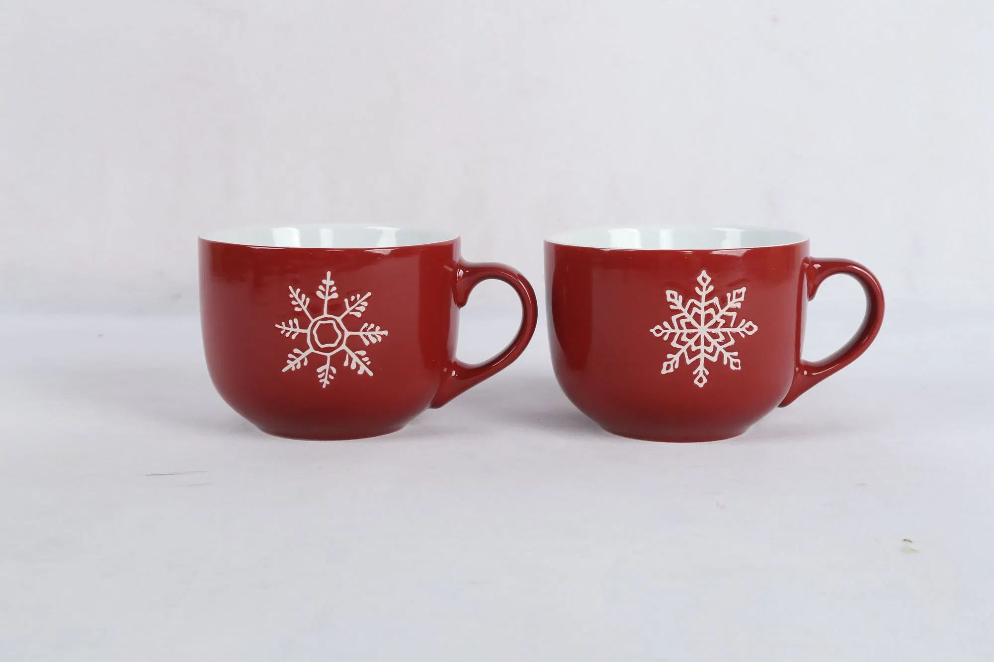 Stoneware Mugs and Bowls with Christmas Snow Dots