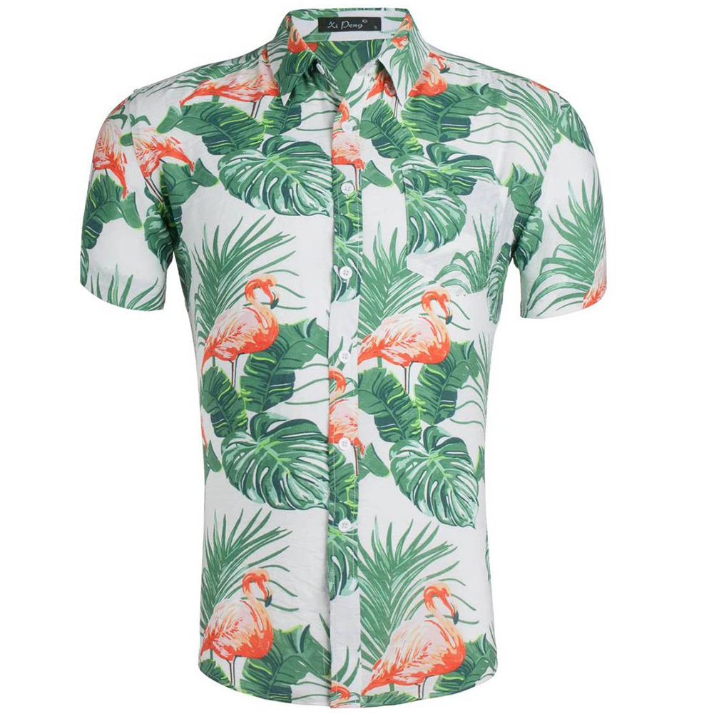 Kurzarm Hemd Herren Mode Strand Slim Hemden Sommer Bluse Männer Mit Blattmuster Im Hawaiianischen Stil