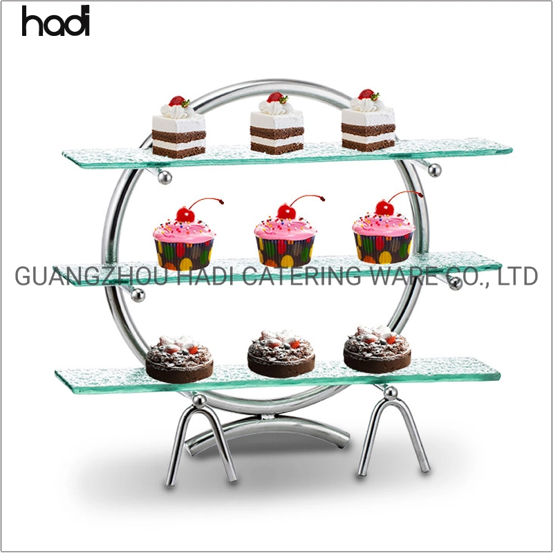 Hadi Table Top Party 3 Tier Dessert Risers Round Cake Display Stand Buffet Service Cupcake Glass Cake Display Platter Metal Wedding Decorated Cake Display Stand