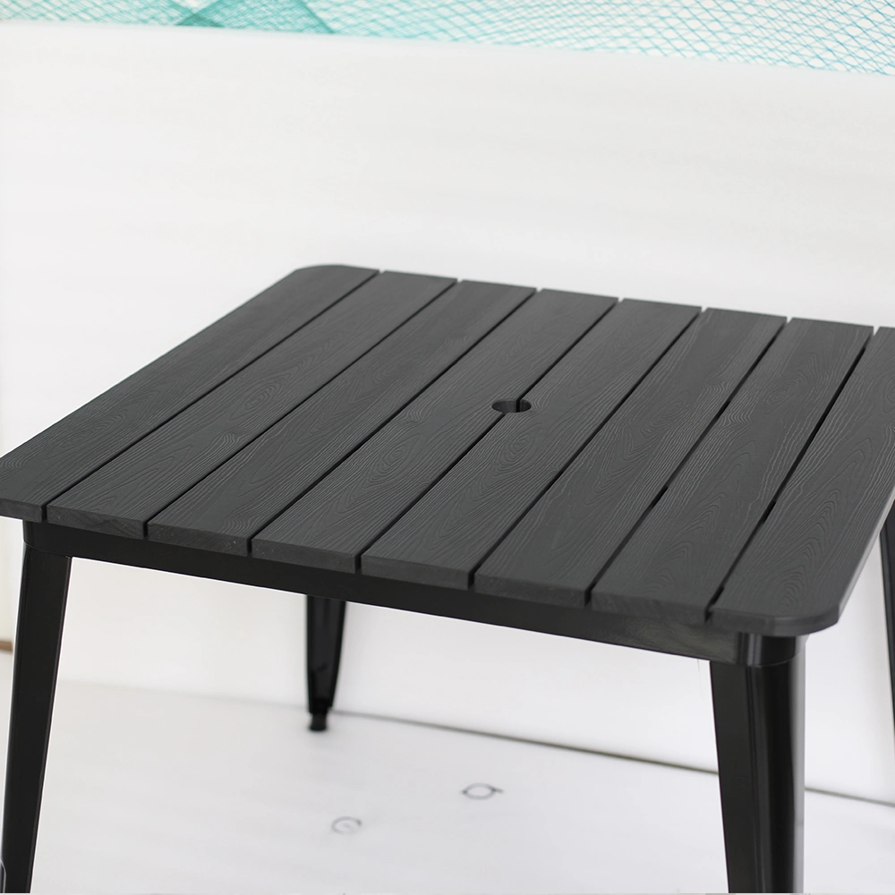 Best Selling Outdoor Cafe Restaurant Plastic Wood Hotel Dining Table with Good Quality in Black